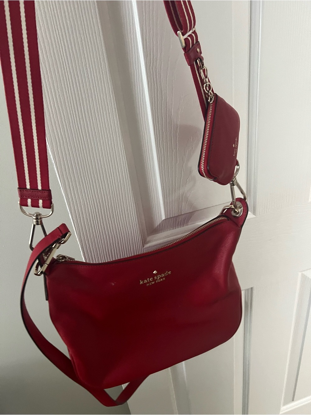 kate spade Red Leather Crossbody with Striped Removable Strap